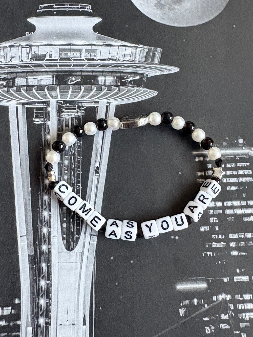 NIRVANA Black & White Beaded Bracelet with Letter Tiles ▪️▫️